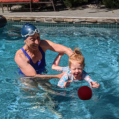 Nonna and Ariella in the Pool